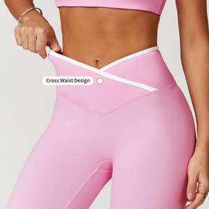 Leggings de yoga personalizados al por mayor para mujer, con cintura en V, efecto segunda piel, bloques de color, control de abdomen, pantalones deportivos ajustados para entrenamiento. - Product Image 6