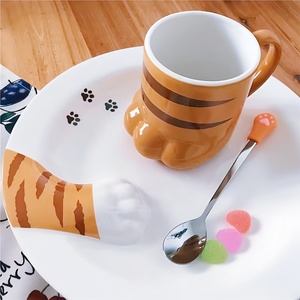 Boissons Tasse à patte de chat avec couvercle Lait Petit déjeuner Tasse à flocons d'avoine Griffe Céramique <span class=keywords><strong>Café</strong></span> mignon Cartoon 3D Anniversaire Cadeaux de Noël CLASSIC - Product Image 4