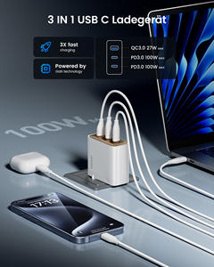 Toocki <span class=keywords><strong>100W</strong></span> <span class=keywords><strong>chargeur</strong></span> GaN de bureau 3 ports USB C station de charge rapide avec distribution d'alimentation pour la charge multi-appareils - Product Image 4