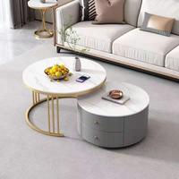 Table basse minimaliste en verre transparent avec plateau en pierre et deux tiroirs, table d'appoint pour salon