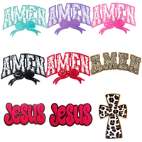 Patch brodé personnalisé Jésus en chenille, motif léopard rose vif, croix religieuse chrétienne, thermocollant pour veste universitaire