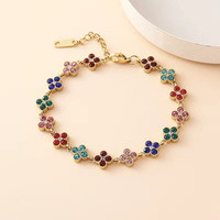 Bracelet Trèfle à Quatre Feuilles Arc-en-ciel en Zircon Entièrement Pavé, Design Haut de Gamme, Élégant et Polyvalent, Bijoux pour Femmes, Vente en Gros