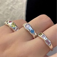 Cincin Fashion Grosir, Desain Unik, Berbahan Kuningan Lapis Emas, Bertabur Zirkon Warna-Warni, Cincin Jari Telunjuk