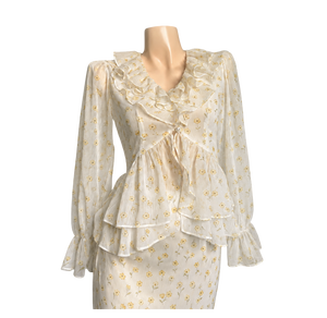 Vestido Largo Maxi Elegante de Gasa Floral para Mujer con Cuello en V, Manga Larga Acampanada, Doble Capa, Peplum y Cola de Pez - Venta al por Mayor - Product Image 1