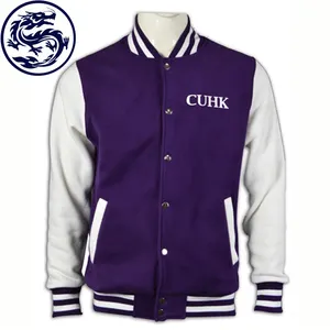 Tùy Chỉnh Người Đàn Ông Mùa Đông Tím Và Trắng Unisex Áo Khoác Nút Cao Đẳng Bomber Jacket Bóng Chày Varsity Jacket