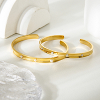 Bracelet d'ouverture en zircon plaqué or 18 carats en acier inoxydable étanche et sans ternissure pour femme Joyas De Acero Inoxidable Al Por Mayor