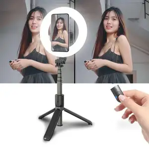 L07 Selfie Stick Foldable Handheld Tripé do obturador remoto com 5 "LED Ring Fotografia Luz