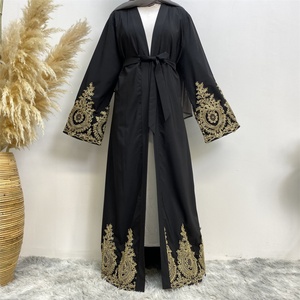 1495 #   Abaya ouverte élégante avec broderies florales dorées, cardigan musulman islamique tendance - Product Image 2