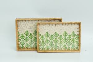 Venta caliente nuevo diseño rectángulo ratán madre de perla bandeja con incrustaciones bandejas para servir comida de Vietnam - Product Image 4