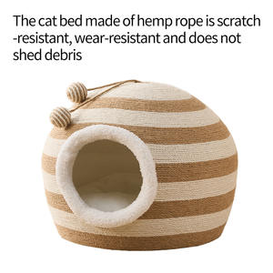 Cama para Gatos de Invierno Totalmente Cerrada, Tipo Domo de Sisal, Resistente a Arañazos, para Uso en Interiores - Product Image 3