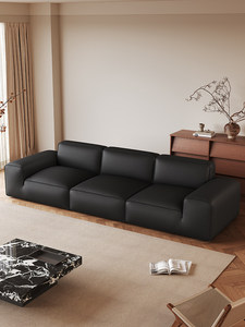 Sofá Grande de Tres Plazas en Cuero Negro <span class=keywords><strong>para</strong></span> Salas de Estar Pequeñas, Sofá Modular Moderno Minimalista de Líneas Rectas - Product Image 3