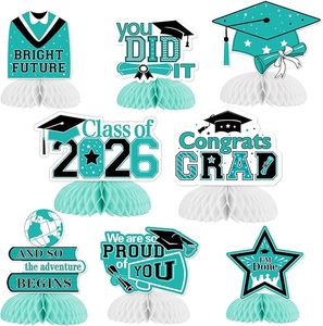 8 Pezzi Centrotavola a Nido d'Ape per Laurea, Decorazioni per Feste di Laurea Teal, Classe 2026, Topper da Tavolo 'Ci Siamo tanto orgogliosi di te' - Product Image 1