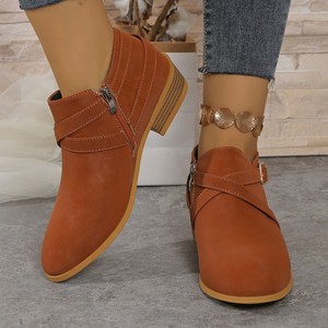 <span class=keywords><strong>Botas</strong></span> de Invierno Xuanhui con Punta Redonda para <span class=keywords><strong>Mujer</strong></span>, Botines de Moda con Tacón Cuadrado y Cierre Lateral para Otoño - Product Image 4
