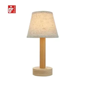 Lampu meja, naungan kain dasar kayu desain Vintage Modern, lampu malam bertenaga baterai kamar tidur ruang tamu lampu samping tempat tidur