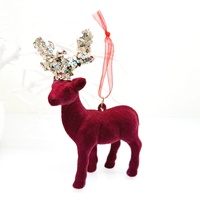 Nouvelles décorations de Noël 2026 : Ornements scintillants en PVC floqué bordeaux en forme de cerf et d'élis, petits pendentifs cerf