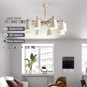 Lustre moderne nordique E27 en bois Macarone à 3, 6 ou 8 têtes, suspension de plafond - Product Image 1