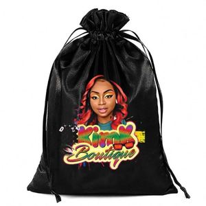 Nouvelles extensions de cheveux en satin recyclables et élégantes, emballage et sac de rangement, taille et couleur personnalisables - Product Image 2