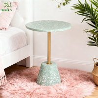 En stock, table d'appoint ronde en pierre terrazzo, design minimaliste moderne et luxueux, métal vintage, pour chambre à coucher, salon