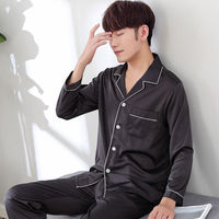 Dropshipping Ensemble de vêtements de nuit pour couple à manches longues en soie glacée Version coréenne Vêtements de loisirs en soie pour la maison pour le printemps et l'automne