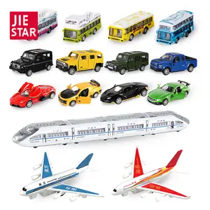 JIESTAR ชุดของเล่นโลหะผสมสำหรับเด็ก,ล้อรถบรรทุกรถแข่งขนาดเล็กแบบดึงกลับเครื่องบินรถไฟของเล่นโลหะผสม18ชิ้น