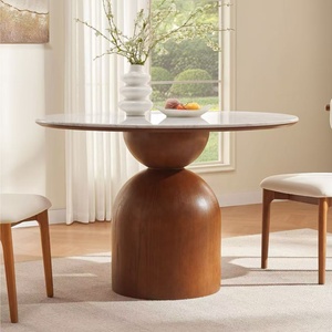 Ultimo Design di Arredamento per Sala da Pranzo in Stile Italiano, Set Tavolo Rotondo in Marmo Bianco con Sedie con Struttura in <span class=keywords><strong>Legno</strong></span> - Product Image 3