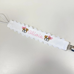Vente en gros de clips pour sucettes bébé personnalisés avec bordure en ruban et nom brodé <span class=keywords><strong>personnalisé</strong></span> - Product Image 5