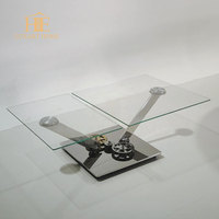 2025 vente chaude table basse élégante mécanique à engrenages en acier inoxydable avec table centrale en verre trempé transparent
