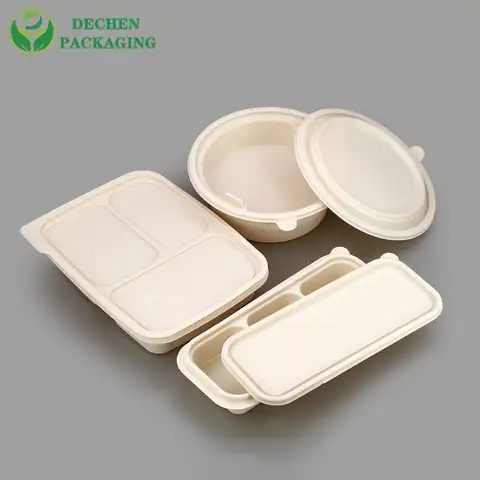 Disposable Food Containers Fast Meal Tray Biodegradable Lunch Box For Take away Corn Starch Container