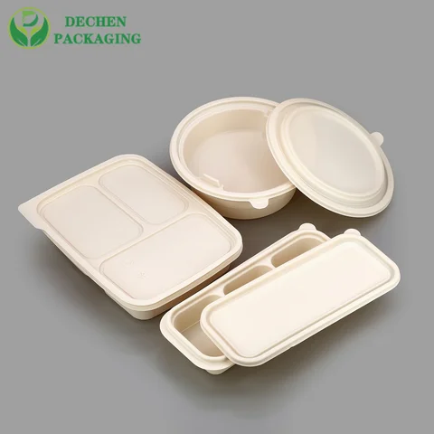 Disposable Food Containers Fast Meal Tray Biodegradable Lunch Box For Take away Corn Starch Container