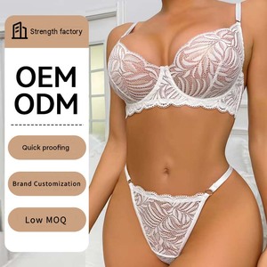 Completo Intimo Sexy Ricamato in Pizzo per Donna - <span class=keywords><strong>Reggiseno</strong></span> con Ferretto Senza Imbottitura e Perizoma Morbido Trasparente - Produzione di Fabbrica - Product Image 1