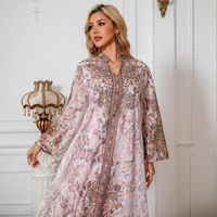 Abaya élégante brodée de fleurs et ornée de diamants, robe longue jusqu'aux chevilles pour femmes musulmanes adultes, en polyester respirant