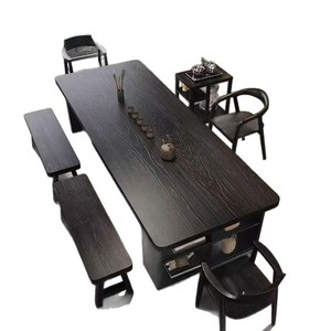 <b>Solid</b> <b>Wood</b> Slab Tea Table <b>Desk</b> Combo Wabi Sabi Style Black Office Living Room Home Use - Product Image 4