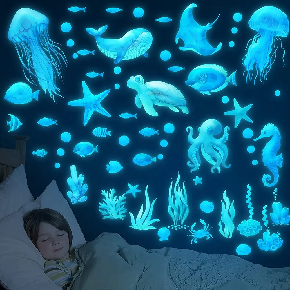 Ocean fish removable bathroom bedroom glow in dark kids home decoration wall decal stickers