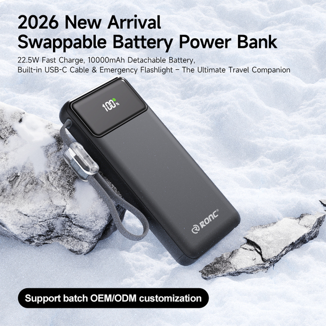 New Arrival 2026 Replaceable Battery Power Bank 10000mAh Fast Charging Built in Cable Portable Charger Powerbanks