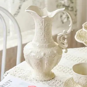 Europe Style Retro Ceramic Afternoon Tea Coffee Cup Saucer Set Embossed Milk Tea Teapot And Saucer
