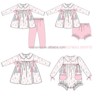 Girls Clothing <strong>Christmas</strong> Design Fall Peter Pan Collar <strong>Christmas</strong> Tree Applique Girls 2 Piece <strong>Outfits</strong> - Product Image 1