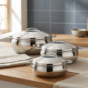 Ensemble de casseroles en acier inoxydable rondes avec couvercle, design moderne et durable, pour cuisinière à gaz et à induction, diamètre 20 cm - Product Image 2