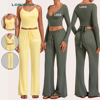 LORISOW Set Yoga Wanita Pakaian Santai Grosir Atasan Crop Top Model Bungkus Depan Celana Palazzo Tali Serut yang Dapat Disesuaikan untuk Pasokan Grosir Butik