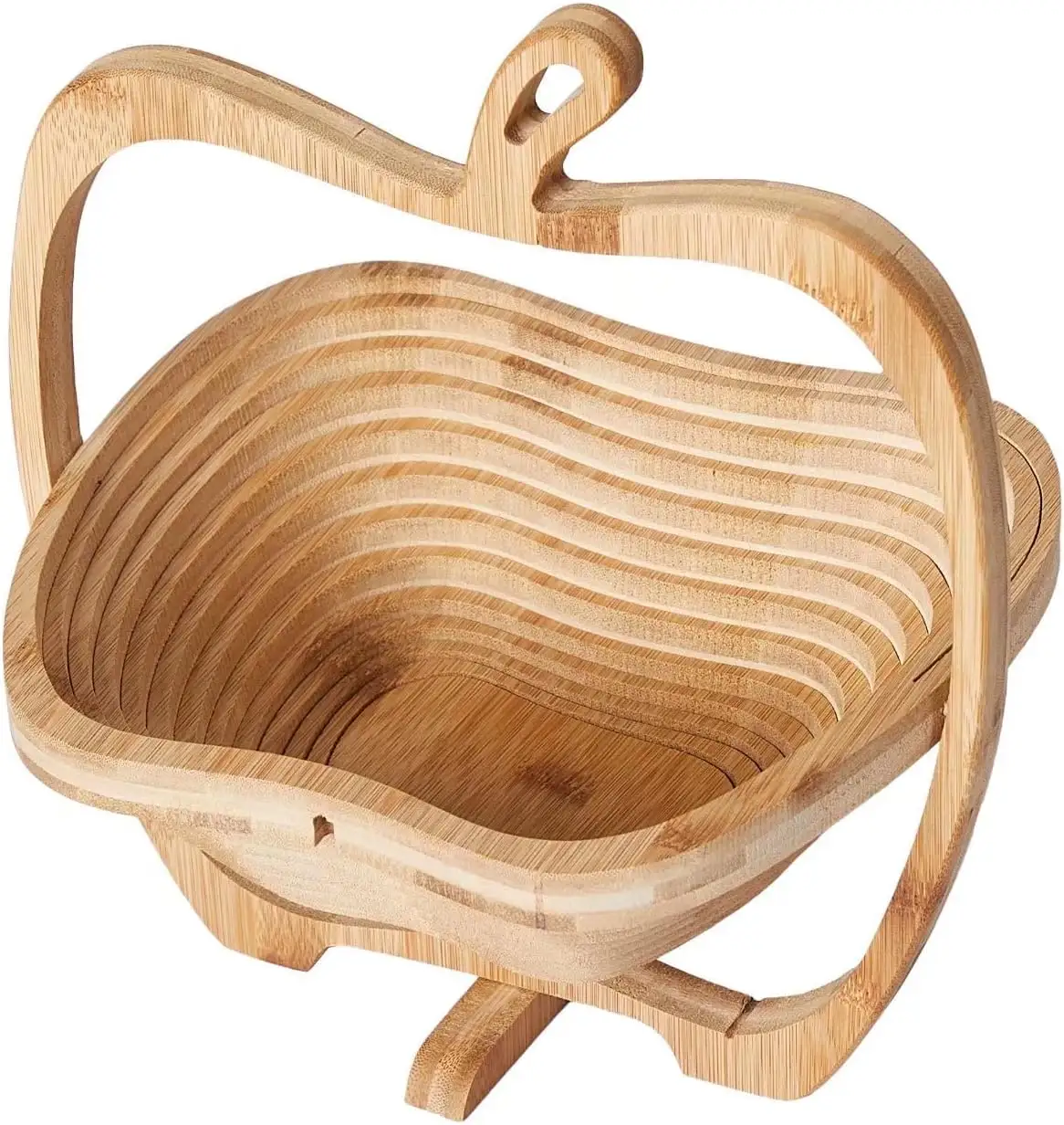 Foldable Bamboo Dried Fruit Basket Apple Shaped Collapsible Bread Nuts Baskets Candy Gifts Fruit Bowl Holder Wooden Snack Box