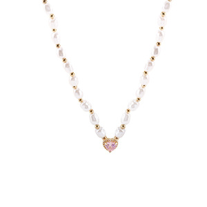 Collar con Colgante de Perlas de Estilo Francés de Lujo Ligero, Diseño de Alta Gama Popular para Mujer, Exquisito Zircon Love X1227, Diseño de Estilo Francés - Product Image 4