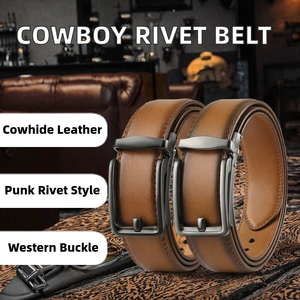 Cinturón de Cuero Vacuno con Remaches y Hebilla de Aleación, Estilo Vaquero Occidental Punk Vintage, con Patrón Geométrico, para Chicas, Éxito de Ventas Transfronterizo - Product Image 2