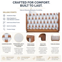 Ensemble de canapés de patio haut de gamme, structure en bois d'acacia avec finition teck, corde beige tressée à la main pour jardin, balcon et villa