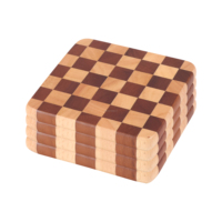 4 pièces sous-verres en bois carrés classiques barre personnalisée décorée sous-verres en bois de caoutchouc coffrets cadeaux