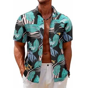 Camicia da uomo estiva alla luce del sole Top Casual camicie hawaiane a maniche corte colletto alla coreana stampa a strisce camicia sottile da uomo abito da uomo