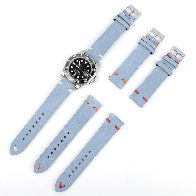 Factory Direct Selling Light Blue Suede Leather Watch Accessories Strap Quick Release Bar Watch Band