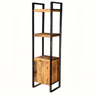 Étagère industrielle en bois et fer à 3 niveaux pour salon, bureau à domicile, design moderne sans dossier, pliable - Product Image 1