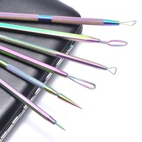 Kit de 6 outils pour éliminer les points noirs et les boutons, en acier inoxydable forgé à la main, couleur arc-en-ciel, avec sac en PU, écologique, ISO