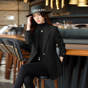 Women's Blazer Caramel Color Slim Fit Long Sleeve Solid Color Anti-Wrinkle Professional Wear - Product Image 3