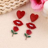 Boucles d'oreilles pendantes en acrylique faites à la main pour la Saint-Valentin, couleur rouge, en forme de cœur, lèvres, rose, amour, pour fête, cadeau décoratif