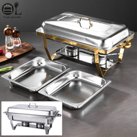 Ensemble de réchauds à buffet en acier inoxydable, chauffage à l'alcool, contrôle automatique de la température, 9L, rectangulaire, réchaud alimentaire, or, argent